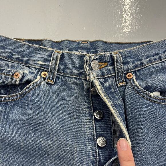Vintage 90s Levi's 501 Blue Buttonfly Straight Jeans 30x31 - Picture 3 of 7